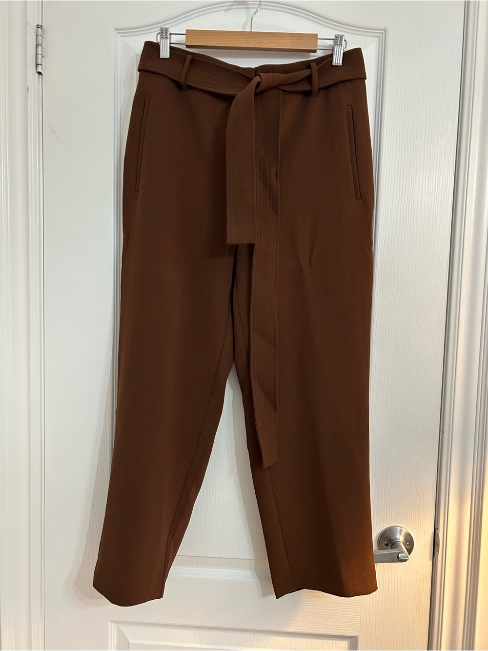 NWT Wilfred Cognac Brown Tie-Belted Tapered Trousers, Size 14